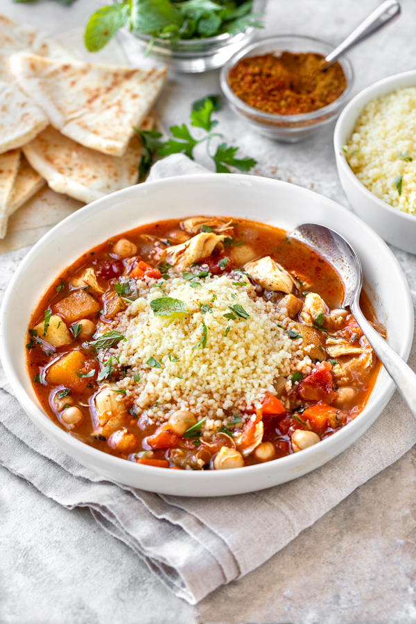A bowl of Moroccan Chicken Soup | thecozyapron.com