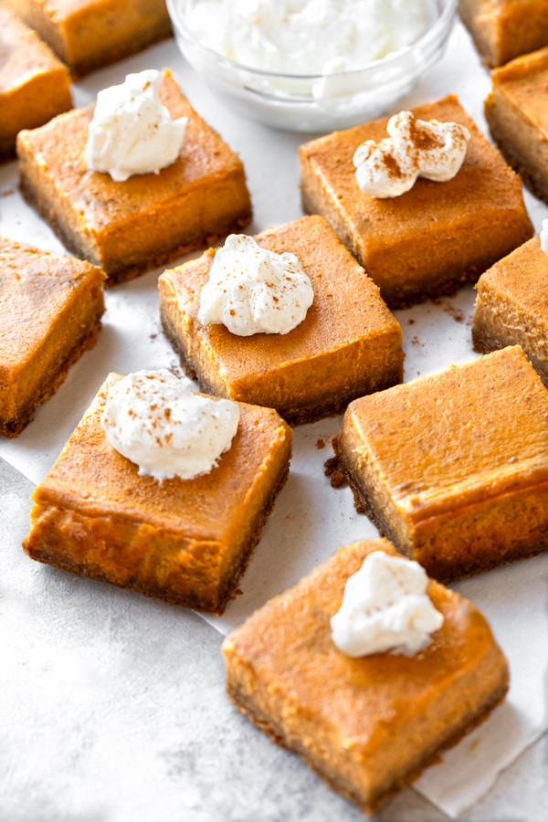 Pumpkin Pie Bars and whipped cream | thecozyapron.com