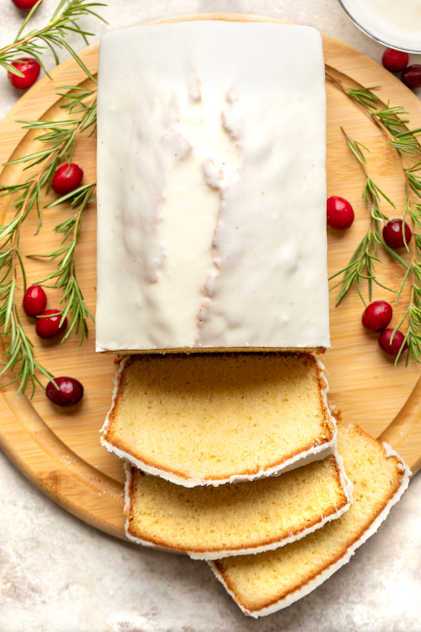 Sliced Eggnog Pound Cake | thecozyapron.com