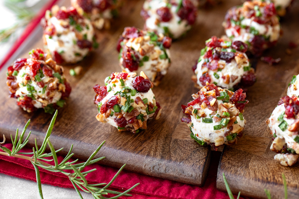 Goat Cheese Truffles on a beautiful wood serving board | thecozyapron.com