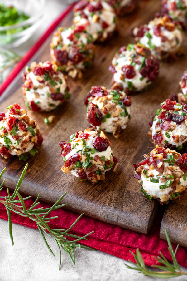 Goat Cheese Truffles on a beautiful wood serving board | thecozyapron.com