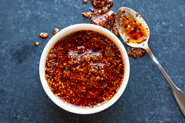 A ramekin of Chili Crisp | thecozyapron.com