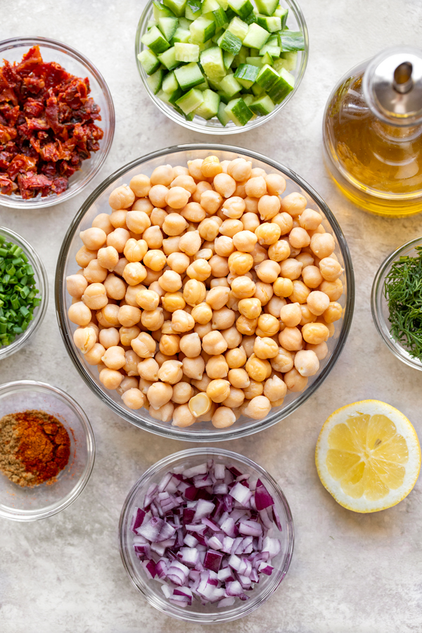 Ingredients for Vegan Chickpea Salad | thecozyapron.com