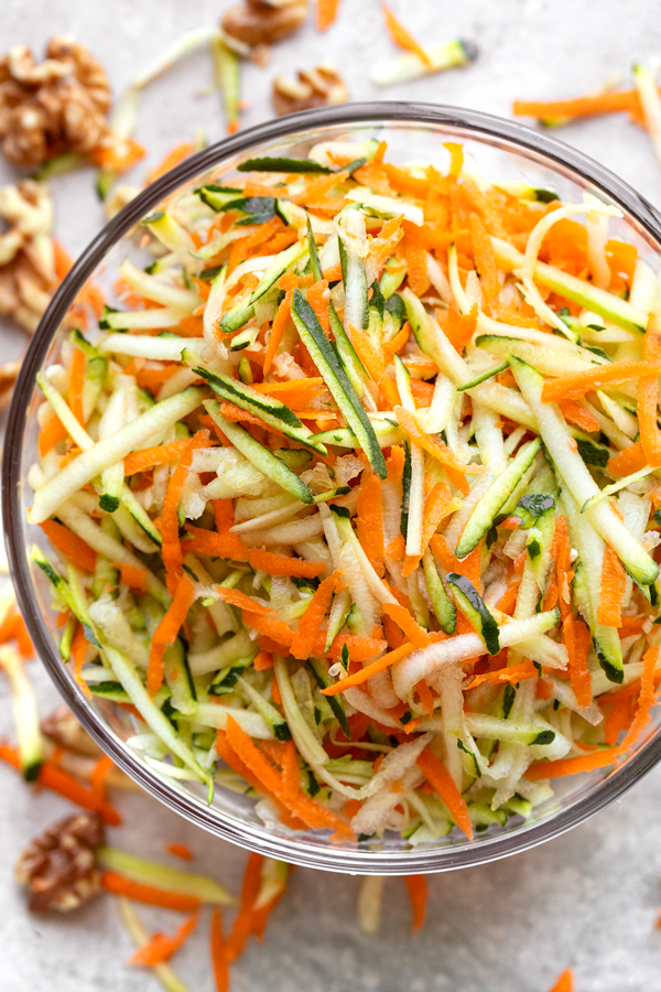 Freshly Grated Zucchini and Carrots for Zucchini Carrot Bread | thecozyapron.com