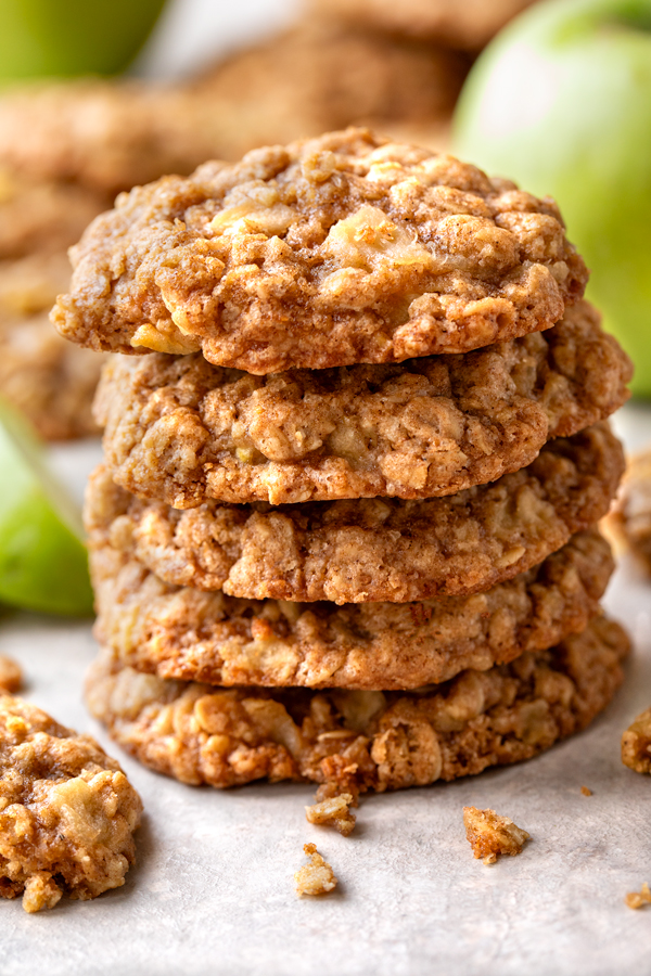 A stack of freshly baked Apple Oatmeal Cookies | thecozyapron.com