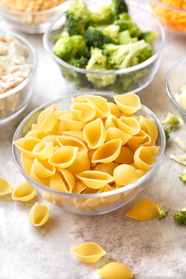 Ingredients for Shells and Cheese with Chicken and Broccoli | thecozyapron.com