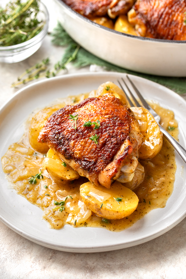 A serving of Saucy Chicken and Potatoes | thecozyapron.com