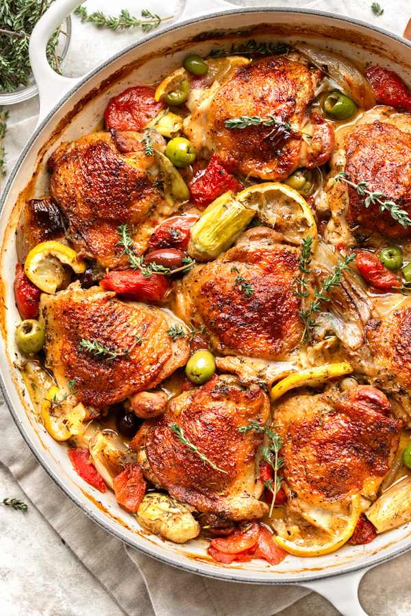 An overhead shot of Chicken Provencal, fresh out of the oven | thecozyapron.com