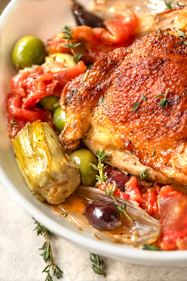 Closeup on a serving of Chicken Provencal | thecozyapron.com