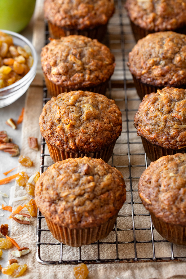 Morning Glory Muffins on Cooling Rack | thecozyapron.com