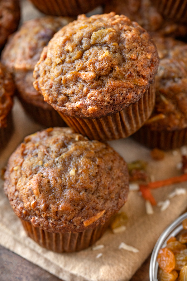 Close-up of a couple of Morning Glory Muffins | thecozyapron.com