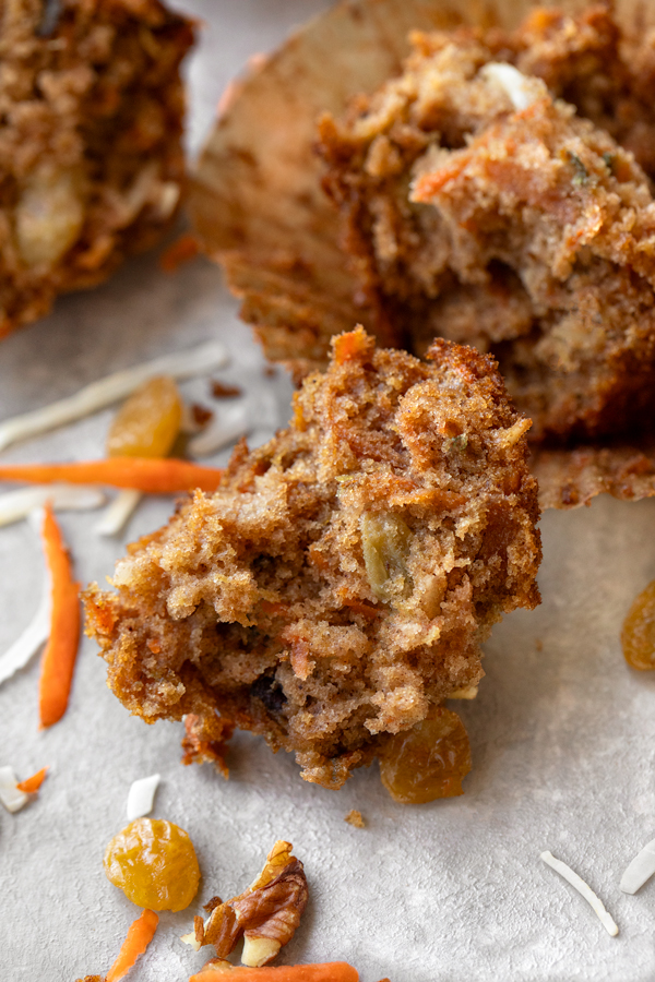 Close-up of the inside of a Morning Glory Muffin | thecozyapron.com