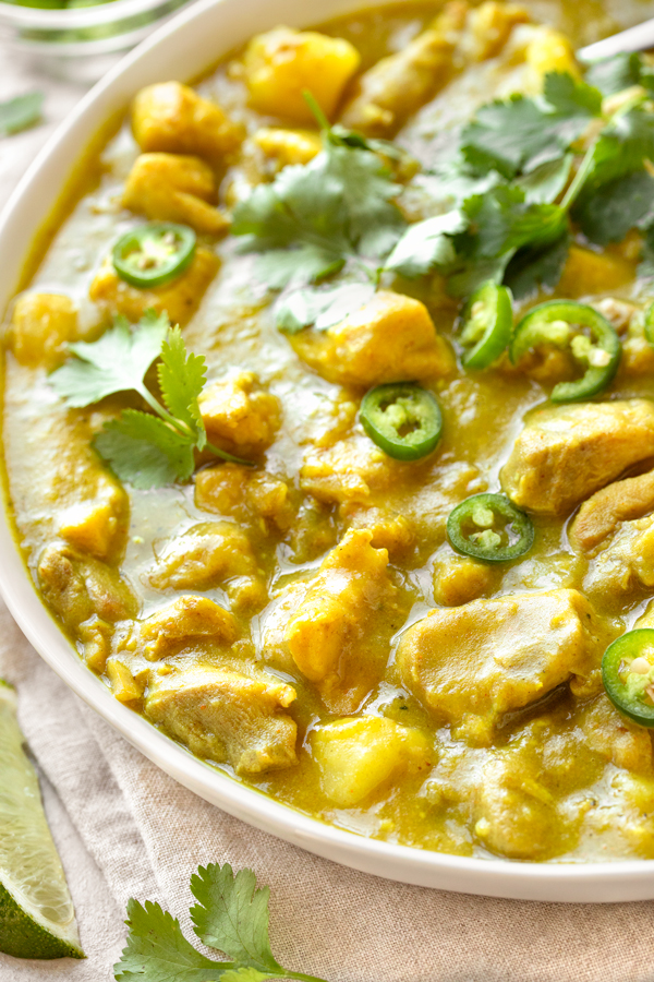 Closeup on a big bowl of Coconut Curry Chicken | thecozyapron.com
