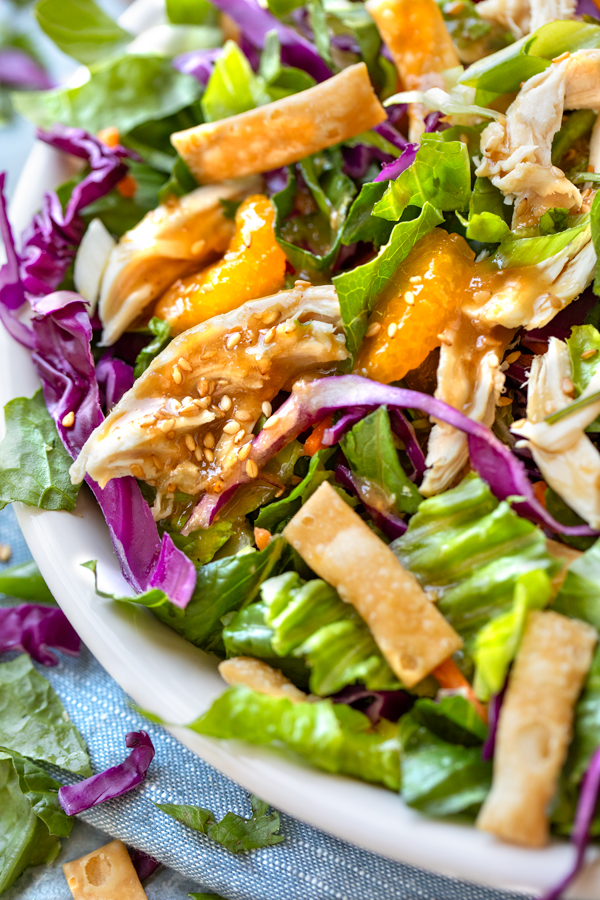 Closeup on serving of freshly made Chinese Chicken Salad | thecozyapron.com