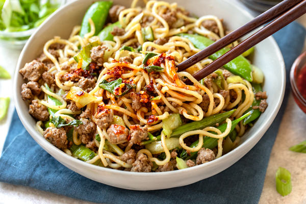 Beef Ramen Noodles with Snap Peas