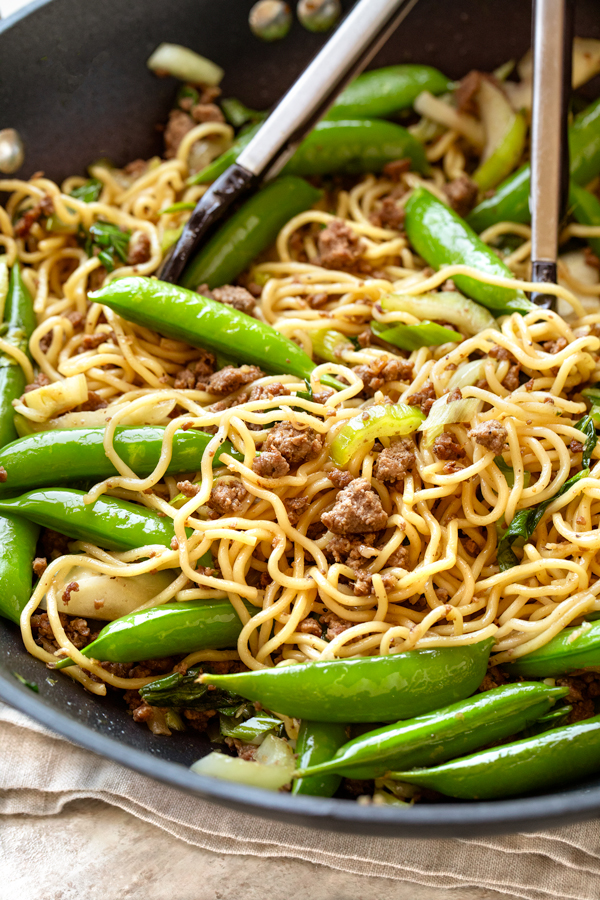 Beef Ramen Noodles with Snap Peas in a Wok | thecozyapron.com
