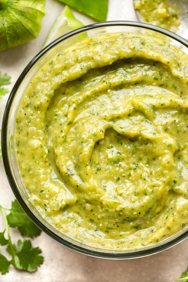Overhead shot of of fresh Salsa Verde | thecozyapron.com
