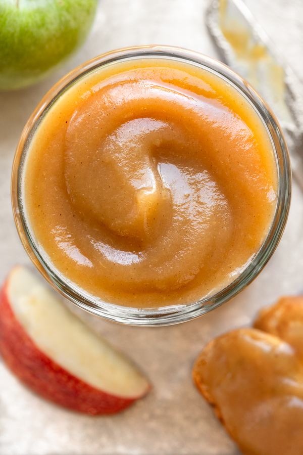 Overhead shot of a full jar of fresh, homemade Apple Butter | thecozyapron.com